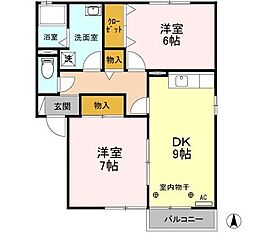 フラワーレジデンス北山B 2DKの間取図画像