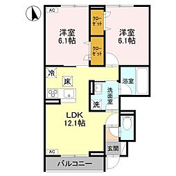 Dブルー・東城南 2LDKの間取図画像