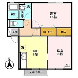 グランエールB 2DKの間取図画像