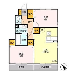 ピーノ・ロングハーモニーB 2LDKの間取図画像