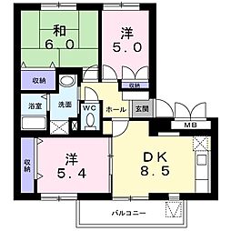 アーバンハイツT・M1 3DKの間取図画像