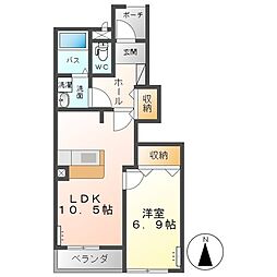 グローリー2A棟 1LDKの間取図画像