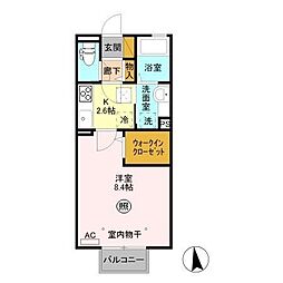 オプティマールB 1Kの間取図画像