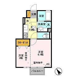 ヴェールクレールA 2Kの間取図画像