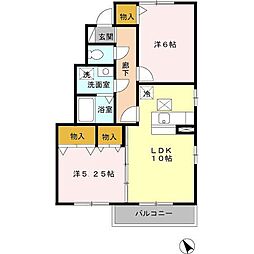 サンモールD 2LDKの間取図画像