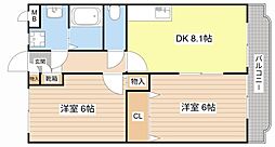 ユーミーレジデンス光洋3 2DKの間取図画像