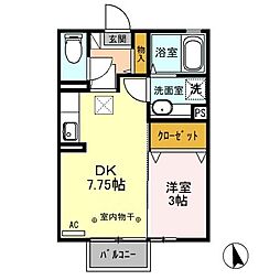 グランサリックスD 1DKの間取図画像