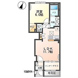 (仮)千駄塚新築アパートA 1LDKの間取図画像
