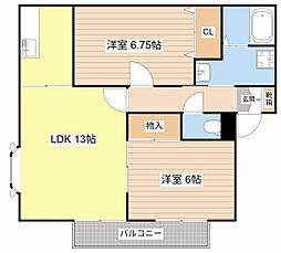 サンガーデン小山1号館 2LDKの間取図画像