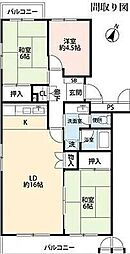 厚木毛利台ハイツ5号棟 3LDKの間取図画像