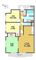 アメニティヒル本厚木 3LDKの間取図画像