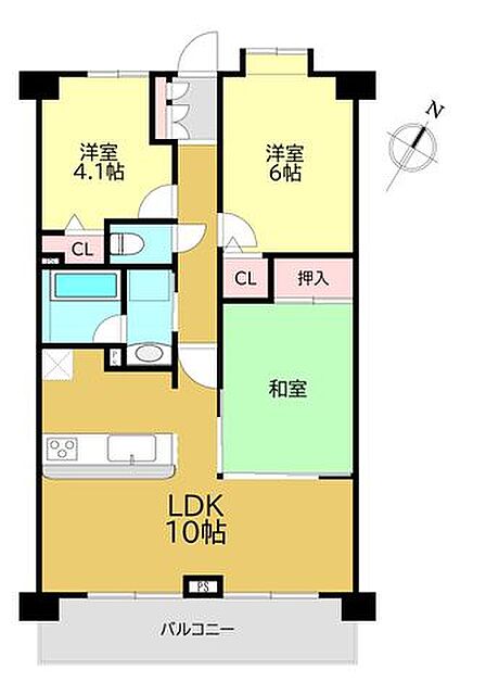 3LDK(63.52m2)バルコニー9.07m2