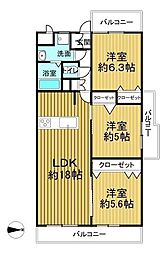シャトー第2八戸の里 3LDKの間取図画像