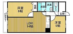 日商岩井中津マンション 2LDKの間取図画像