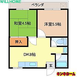 ウエデローズマンション 2LDKの間取図画像
