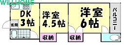 水栖アパート 2DKの間取図画像