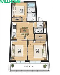 プリシェールK 3DKの間取図画像