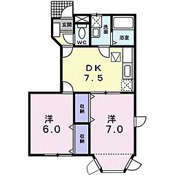 ボー・セゾンB 2DKの間取図画像