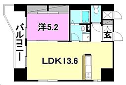 スカイタワーカツヤマ 1LDKの間取図画像
