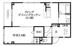 フォブール平和通 1LDKの間取図画像