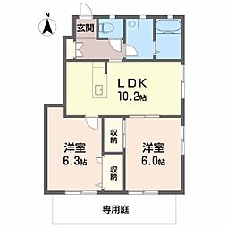 グランコート久万ノ台D 2LDKの間取図画像