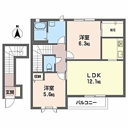 プランドールK 2LDKの間取図画像