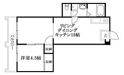 カサグランデ市坪 2DKの間取図画像