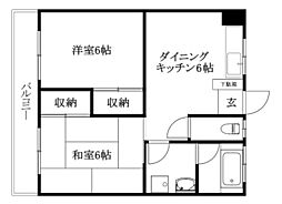 北久米マンション 2DKの間取図画像