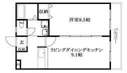 コリーヌ鷹子 1LDKの間取図画像