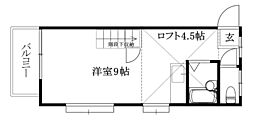 パステル祝谷 ワンルームの間取図画像