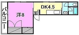 トリオビル 1DKの間取図画像