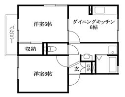 フレンドリーハイツ・HINO2 2DKの間取図画像