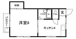 エーデルワイス 1Kの間取図画像