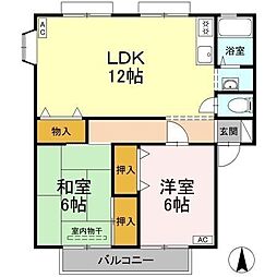 サンビレッジ立花B 2LDKの間取図画像