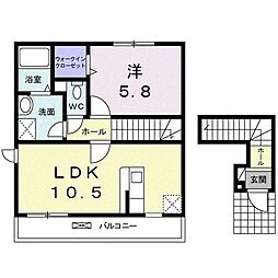 アンクルールB棟 1LDKの間取図画像