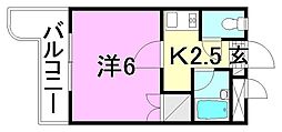 Mラバーズデー 1Kの間取図画像
