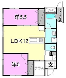 ボヌールC 2LDKの間取図画像