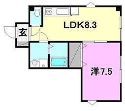 オークビル 1LDKの間取図画像