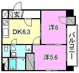 サンフラット 2DKの間取図画像