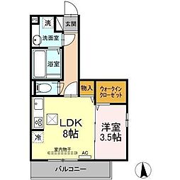 カンパーナ勝山 1LDKの間取図画像