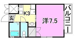 サンコービル 1Kの間取図画像