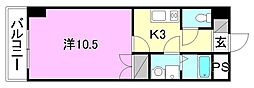 カサグランデ枝松 1Kの間取図画像