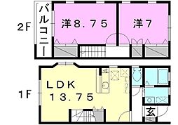 サザン・コート東石井C 2LDKの間取図画像