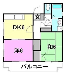 ワンカラー北斎院 2DKの間取図画像