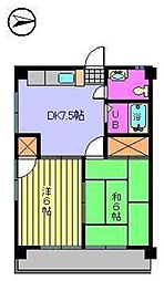 天山ハイツ1 2DKの間取図画像