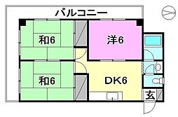 第94杉フラット 3DKの間取図画像