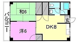 オックスフォード・サーカス保免 2DKの間取図画像