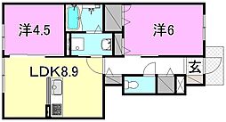 プランドールMIYA 2LDKの間取図画像