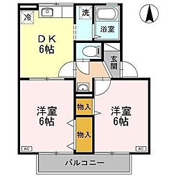 アヴァンティ浜田B 2DKの間取図画像