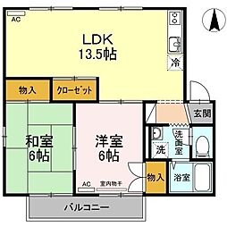 セントラルハイツ今村B 2LDKの間取図画像